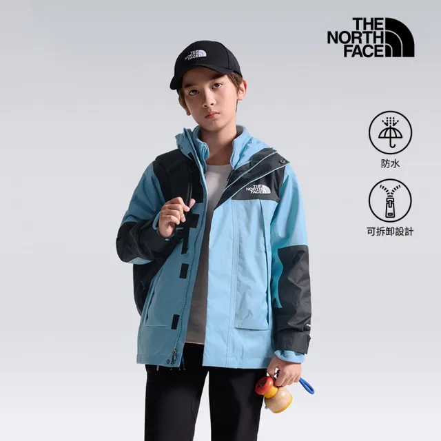 【The North Face】北面兒童綠色DRYVENT防水抓絨內裡三合一外套｜8DXU0ES