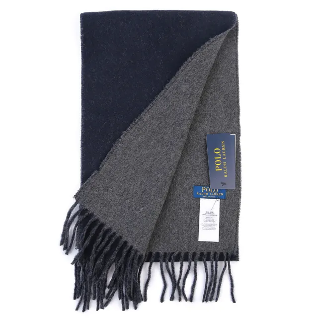 【RALPH LAUREN】POLO義大利製經典刺繡小馬格紋/雙色羊毛混紡流蘇圍巾(多色任選)