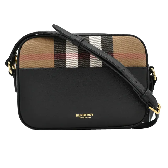 【BURBERRY 巴寶莉】皮革帆布拼接迷你相機包