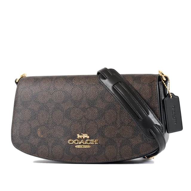 【COACH】Andrea 緹花LOGO防刮翻蓋肩背包-咖啡色