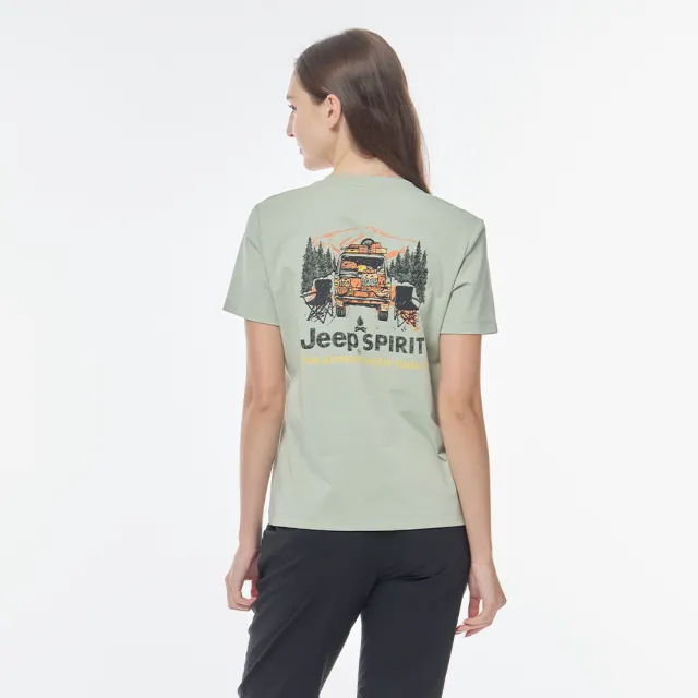 【JEEP】女裝 露營車印花短袖T恤-綠色