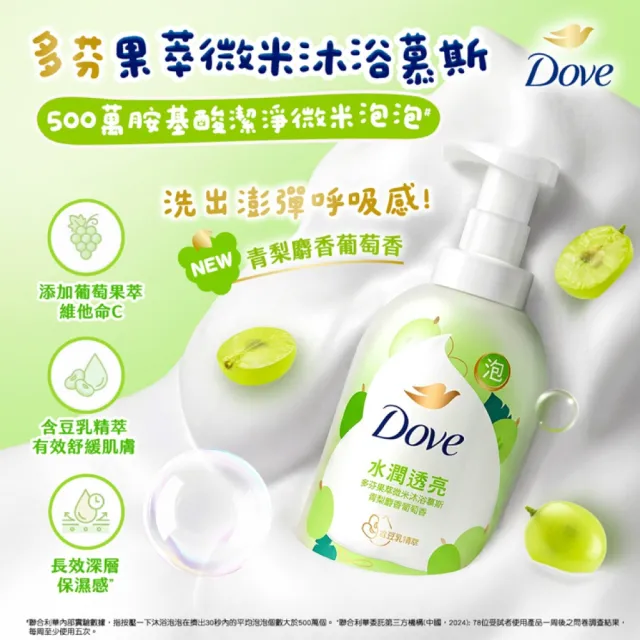 【Dove 多芬】果萃微米沐浴慕斯400gx4入(草莓覆盆子香/青梨麝香葡萄香)