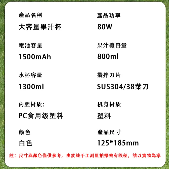 【銘利萊】雙蓋果汁機 電動榨汁杯 隨行杯 水果杯 果汁杯 1300ML大容量 38葉刀頭 攪拌機