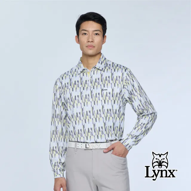 【Lynx Golf】男款吸濕排汗滿版印花胸前口袋長袖POLO衫/高爾夫球衫(二色)