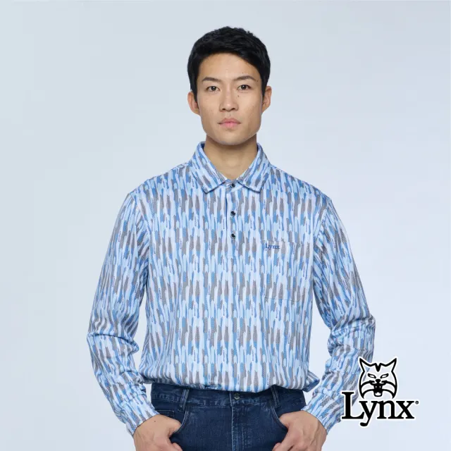 【Lynx Golf】男款吸濕排汗滿版印花胸前口袋長袖POLO衫/高爾夫球衫(二色)