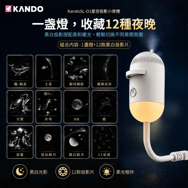 【KANDO】SL-01 星空投影小夜燈 投影燈 星空燈 星空投影燈 USB 護眼 LED 氛圍燈 附投影片12入