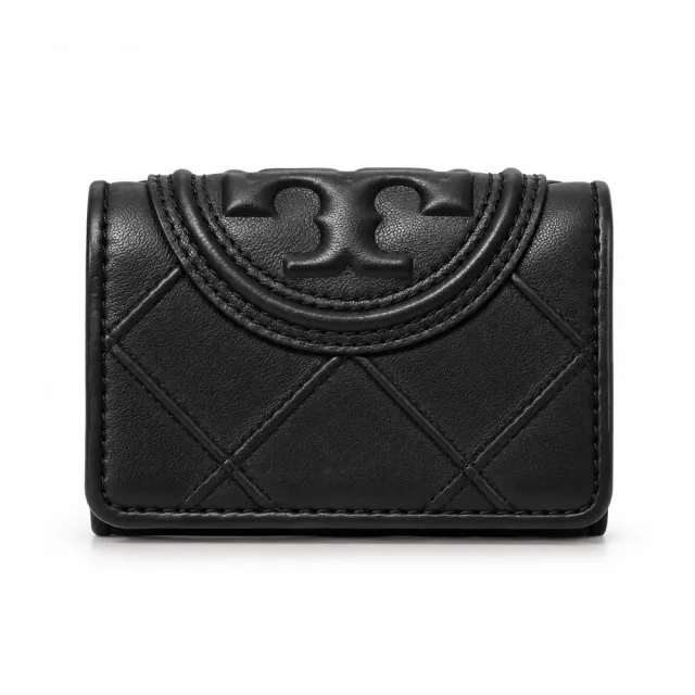 【TORY BURCH】FLEMING 納帕皮革絎縫三折短夾(黑)