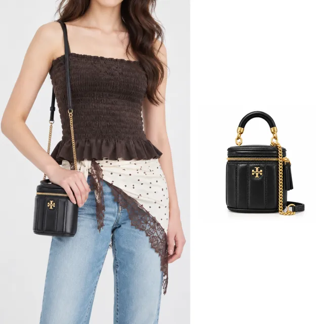 【TORY BURCH】KIRA 納帕皮革絎縫兩用化妝/斜背包(迷你/黑)