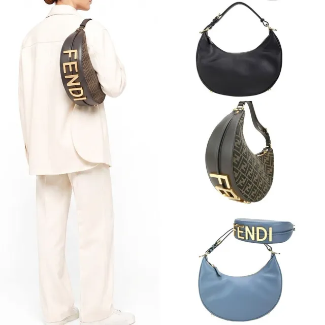 【FENDI 芬迪】Fendigraphy 小款 立體金屬字母皮革肩背包-多款可選