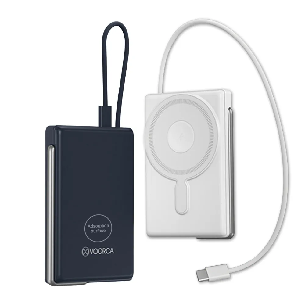 VOORCA 超薄款 10000mah 3合1無線充行動電源 雙面磁吸功能+隱形立架+自帶USB-C線/3C認證