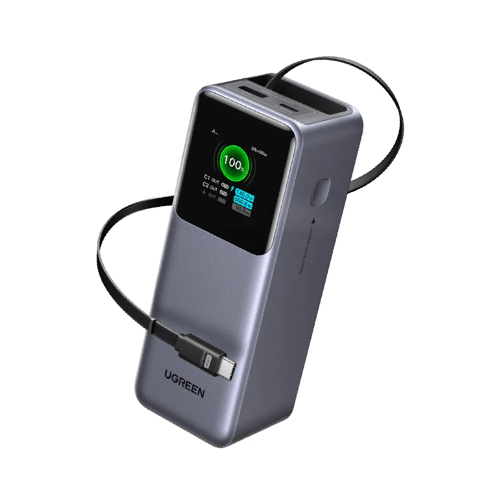 【綠聯】165W 大瓦數 20000mAh 伸縮線行動電源 深空灰 支援筆電快充