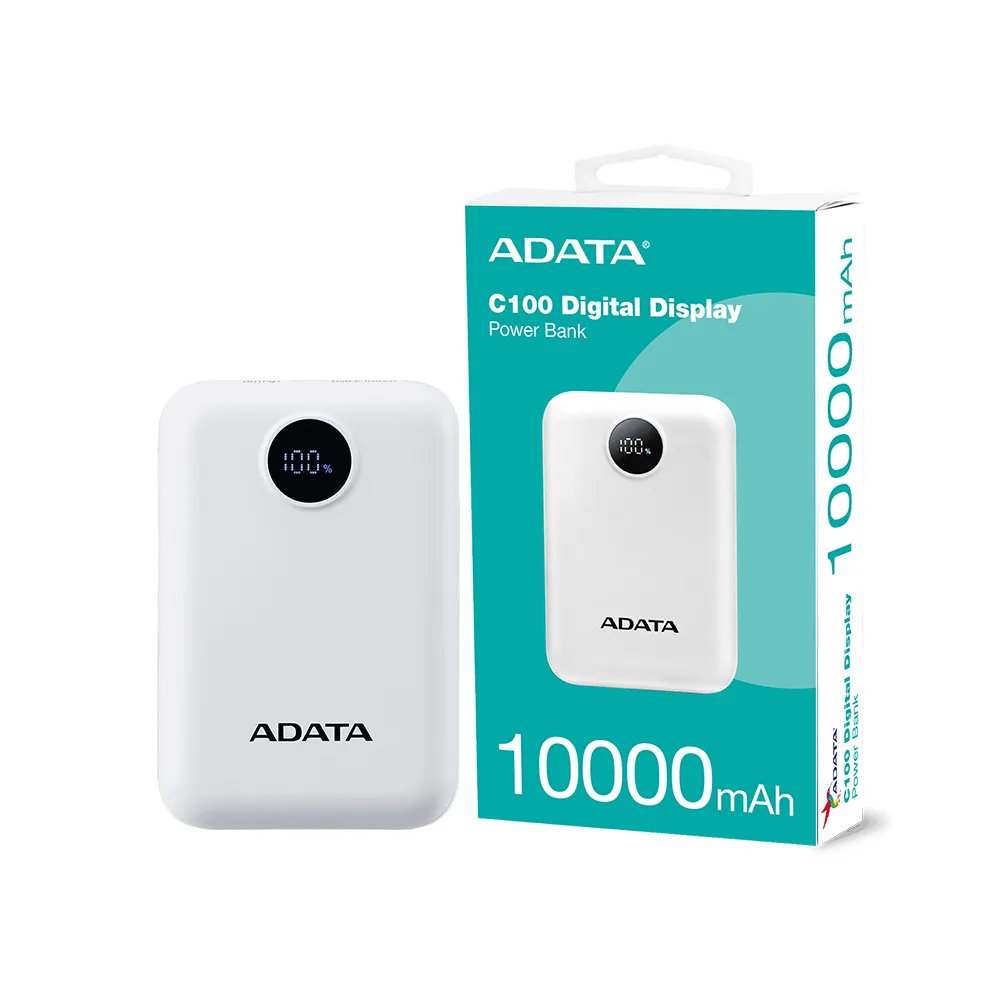 【ADATA 威剛】C100 Digital Display 10000mAh 20W PD/QC 快充行動電源(螢幕電量顯示/37Wh標示)