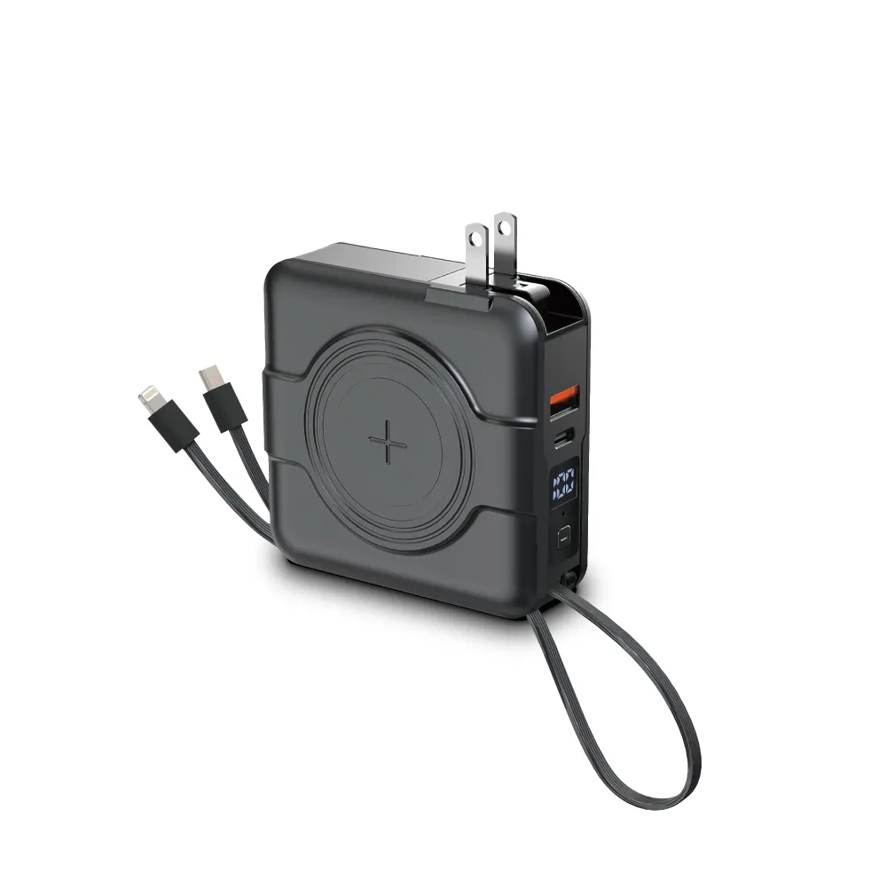 【POLYWELL】KPB-2305 10000mAh 20W 多合一磁吸自帶線快充行動電源 USB+Type-C孔(無線/Magsafe/自帶線)