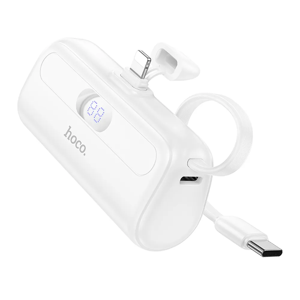 【HOCO】J116 Pro 5000mAh 18.5W 單孔輸出 Type-C+Lightning充電 口袋充帶線行動電源(自帶線/白色/二合一)