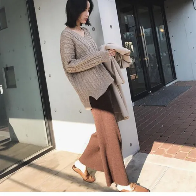 【AS 梨卡】女裝 褲子 長褲 九分褲 直筒褲 寬褲 針織 保暖褲 闊腿褲 舒適褲子 百搭穿搭 BR1042