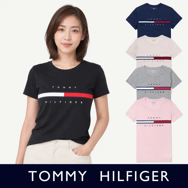 【TOMMY HILFIGER】TOMMY 經典刺繡大LOGO文字圖案短袖T恤 上衣-女-多色選(平輸品/短T)