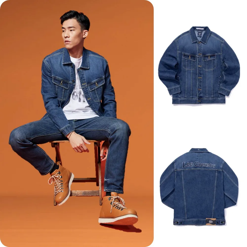 【Lee】男裝 牛仔外套 / 背部刺繡 Lee Cowboy 中深藍水洗 舒適版型 / 101+ 系列(LB314012909)