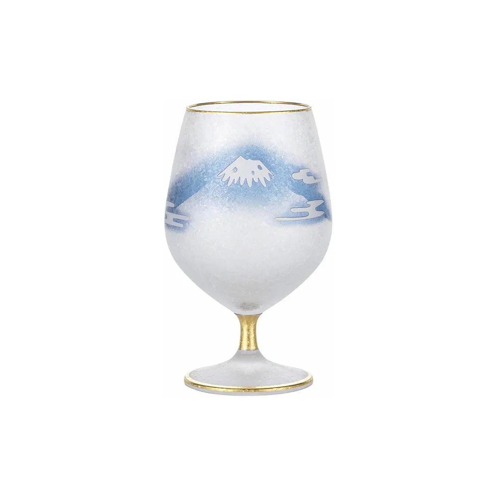 【ADERIA】日本製 富士月兔圖金邊高腳玻璃杯/酒杯(210ml)