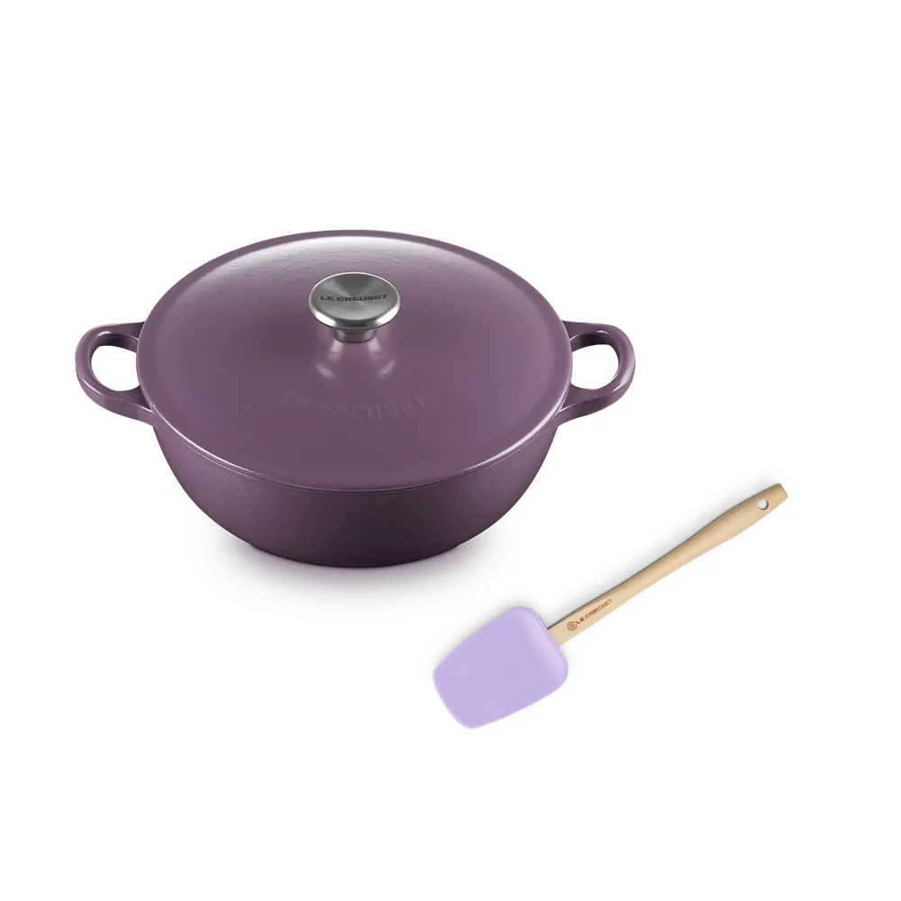 【Le Creuset】琺瑯鑄鐵鍋媽咪鍋水晶紫26cm(B鏟杓淡粉紫)