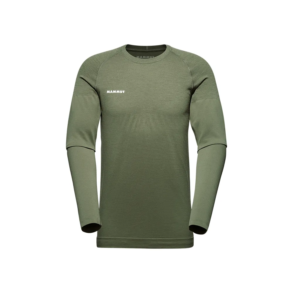 【Mammut 長毛象官方直營】Trift Longsleeve Men 羊毛混紡長袖排汗衣 沼澤綠 男款 #1016-01070