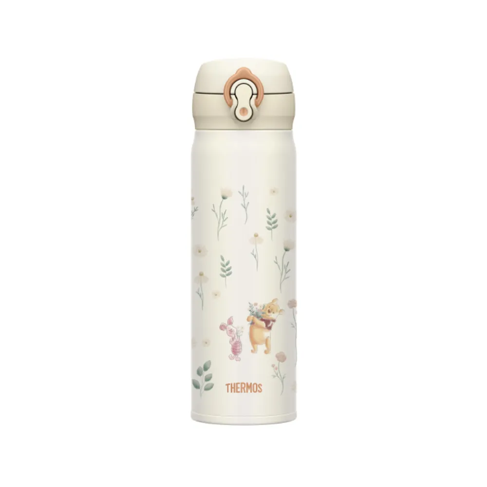 【THERMOS 膳魔師】小熊維尼花園篇不鏽鋼超輕量彈蓋真空保溫杯500ml(JNL-502WP-GD)