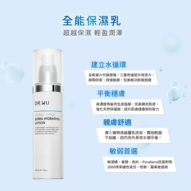 【DR.WU 達爾膚】玻尿酸高效保濕組(玻尿酸化妝水150MLx2+玻尿酸精華乳50ML)