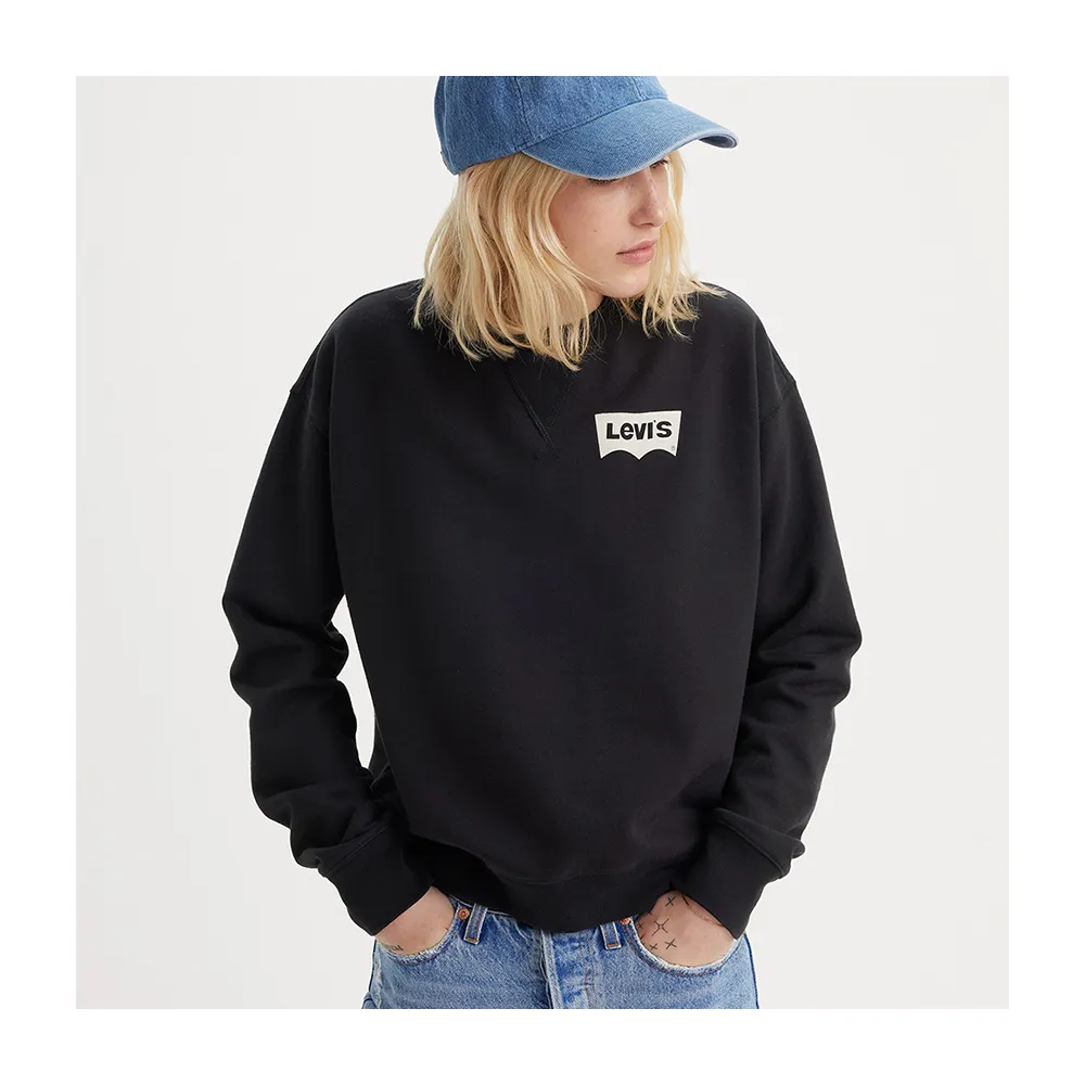 【LEVIS】女款 重磅大學Tee / 經典Logo 360GSM厚棉 黑 熱賣單品 A7288-0019
