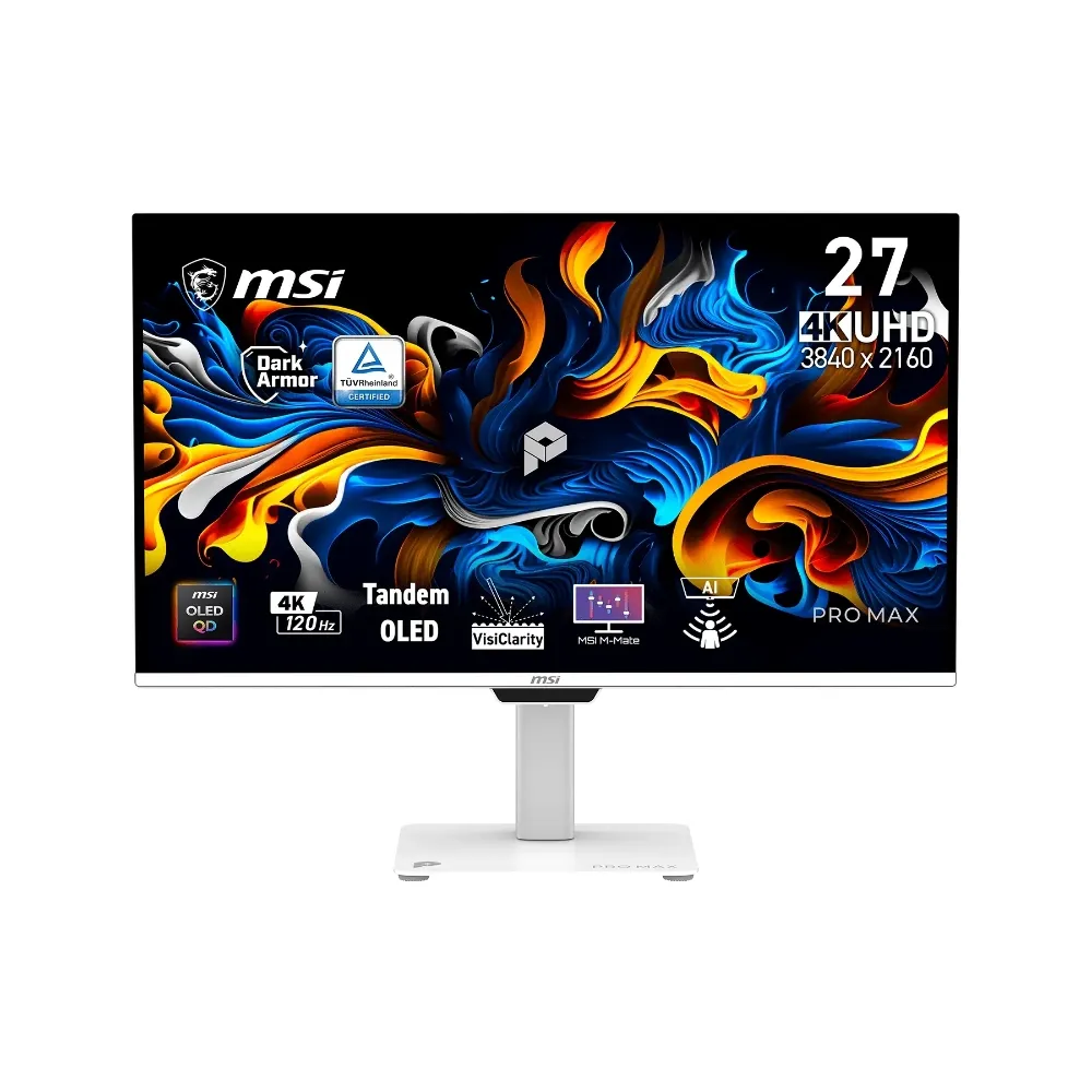 【MSI 微星】PRO MAX 271UPXW12G 27型 QD-OLED 120Hz 支援MAC 護眼專業繪圖美型螢幕-白(Type-C/內建喇叭)