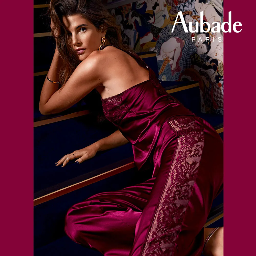 【Aubade】午夜低語蠶絲長褲 蕾絲舒適性感睡衣 法國進口居家服 女睡衣(2S-緋紅.深藍)