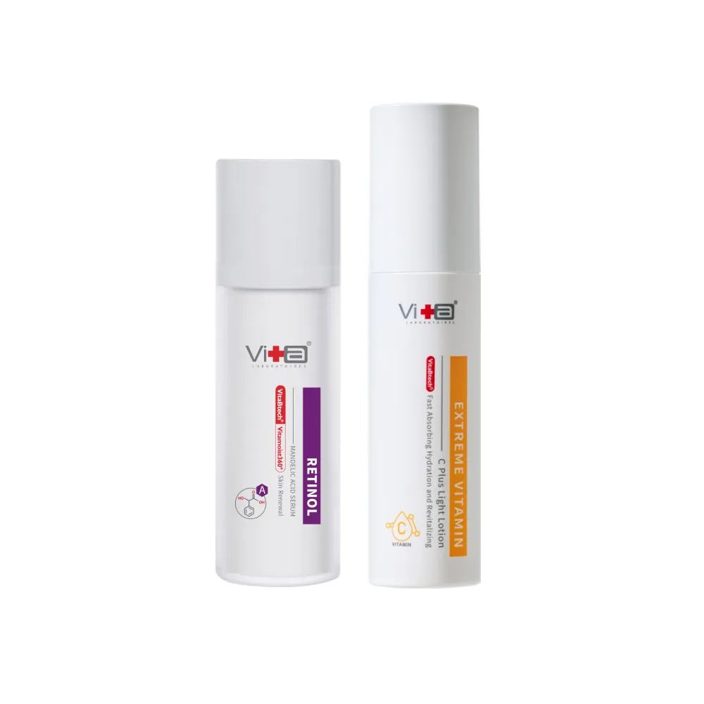 【Swissvita 薇佳】超級維他命C水凝乳50ml.蜜花酸晶A醇煥顏精華乳30ml(早C晚A組合)