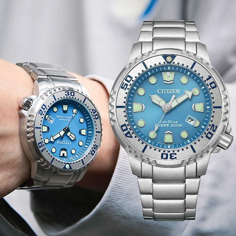 【CITIZEN 星辰】Promaster 水鬼光動能潛水錶-藍x銀/44mm 禮物(BN0165-55L)送禮