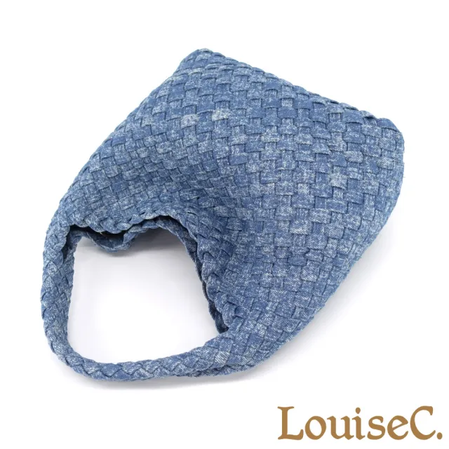 【LouiseC.】雙11 Tree House 丹寧牛仔布 附手腕帶小化妝包 刷白手工編織 手提斜背桶包 2色 CC86003