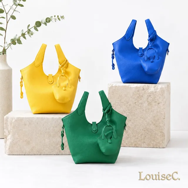 【LouiseC.】雙11 Tree House 小牛皮 附迷你小包吊飾 雙面異材質 手提斜背真皮水桶包 3色 可拆式內袋 CC103