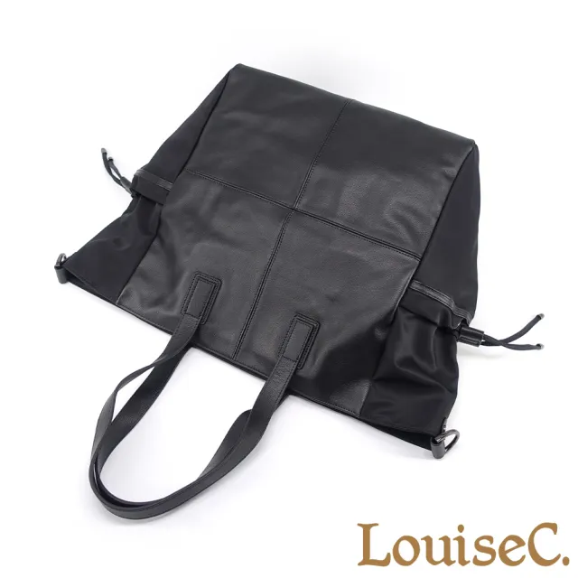 【LouiseC.】雙11 Tree House 輕盈尼龍 牛皮 中性托特TOTE 肩背斜背大防水包 黑色 CC9010-05