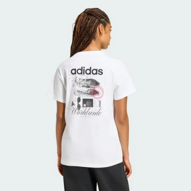【adidas 愛迪達】運動 休閒 短袖 T恤 女上衣 TRAVEL L T(KT2731)