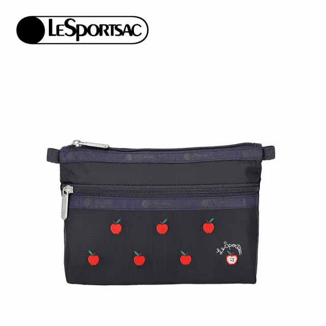 【Lesportsac】Cosmetic Clutch 雙層拉鍊化妝包 收納袋 盥洗包 女包(紅蘋果刺繡)