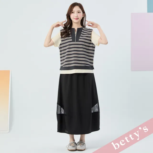 【betty’s 貝蒂思】裝飾拉鍊拼接短袖上衣(共二色)