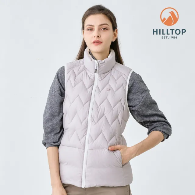 【Hilltop 山頂鳥】超潑水石墨烯蓄熱羽絨內背心(雙面穿) 女款 淺灰紫｜PF25XFI1ECNB
