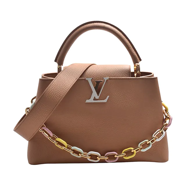 【Louis Vuitton 路易威登】M21652 經典Capucines MM系列Taurillon皮革手提/肩背包(奶茶色)
