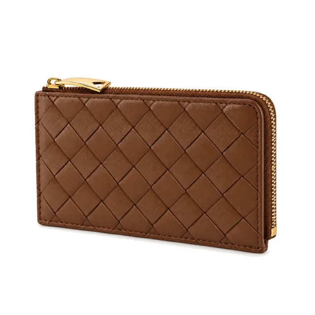 【BOTTEGA VENETA 寶緹嘉】經典編織小羊皮L型拉鍊卡夾(棕色)