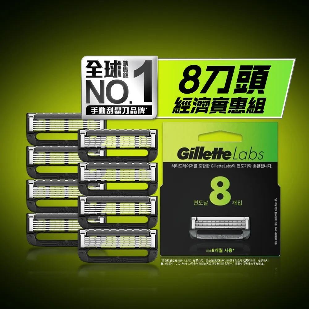【Gillette 吉列】Labs 極光系列刮鬍刀頭-8刀頭