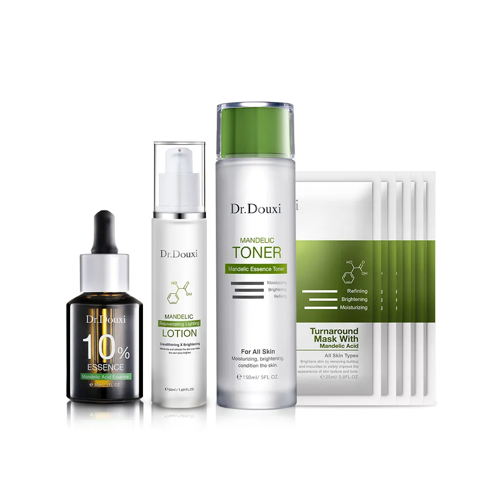 【Dr.Douxi 朵璽】煥膚10%拋光套組-杏仁酸化妝水150ml+精華液10%30ml+杏仁酸光透水乳 50ml+杏仁酸面膜5片