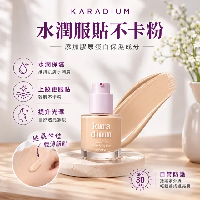 【Karadium】韓國原裝 三重功效遮瑕粉底液SPF30PA++30ml 2色選
