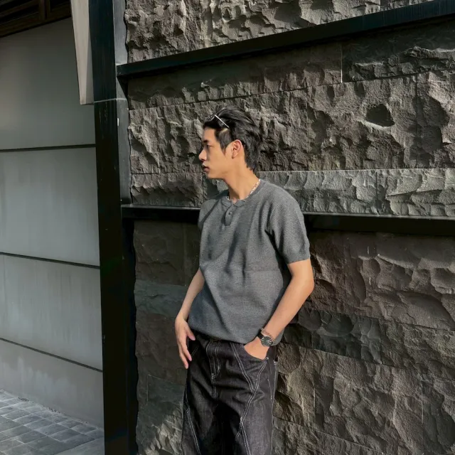 【AMERO】男女同款 亨利領 鬆餅格上衣共四色