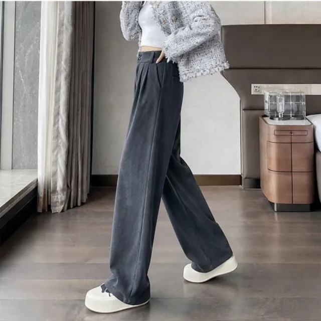 【LANNI 藍尼】★雙扣垂墜闊腿直筒褲(女裝/長褲/寬褲/休閒/百搭/日系/通勤)