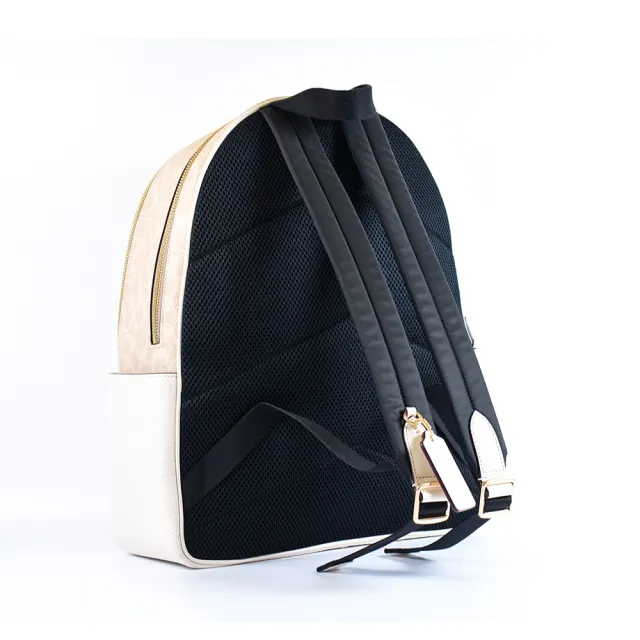 【COACH】金字馬車緹花LOGO雙側置物拉鍊後背包-灰褐