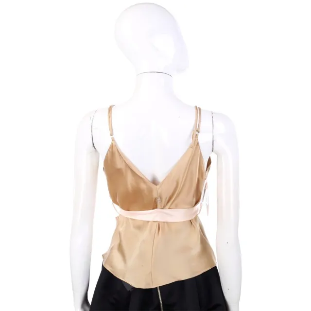 【Blumarine 布魯瑪琳】金色絲緞繡花細肩帶背心(真絲 義大利精品 Jisoo私服品牌)