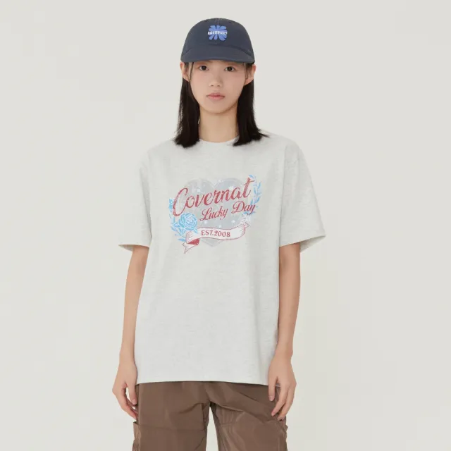 【COVERNAT】女款寬鬆復古風印花T恤(WMS短袖上衣 混灰/象牙白/海軍藍色)
