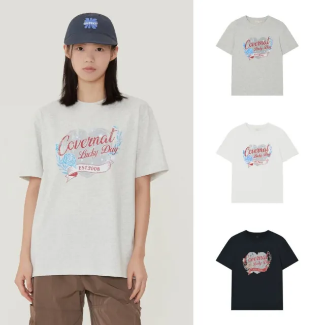 【COVERNAT】女款寬鬆復古風印花T恤(WMS短袖上衣 混灰/象牙白/海軍藍色)