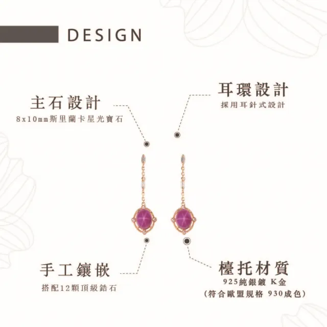 【幸福珠寶】凡爾賽公主 培育型紅寶石耳環(法國星鑽 六道星芒 貓眼 Happy )